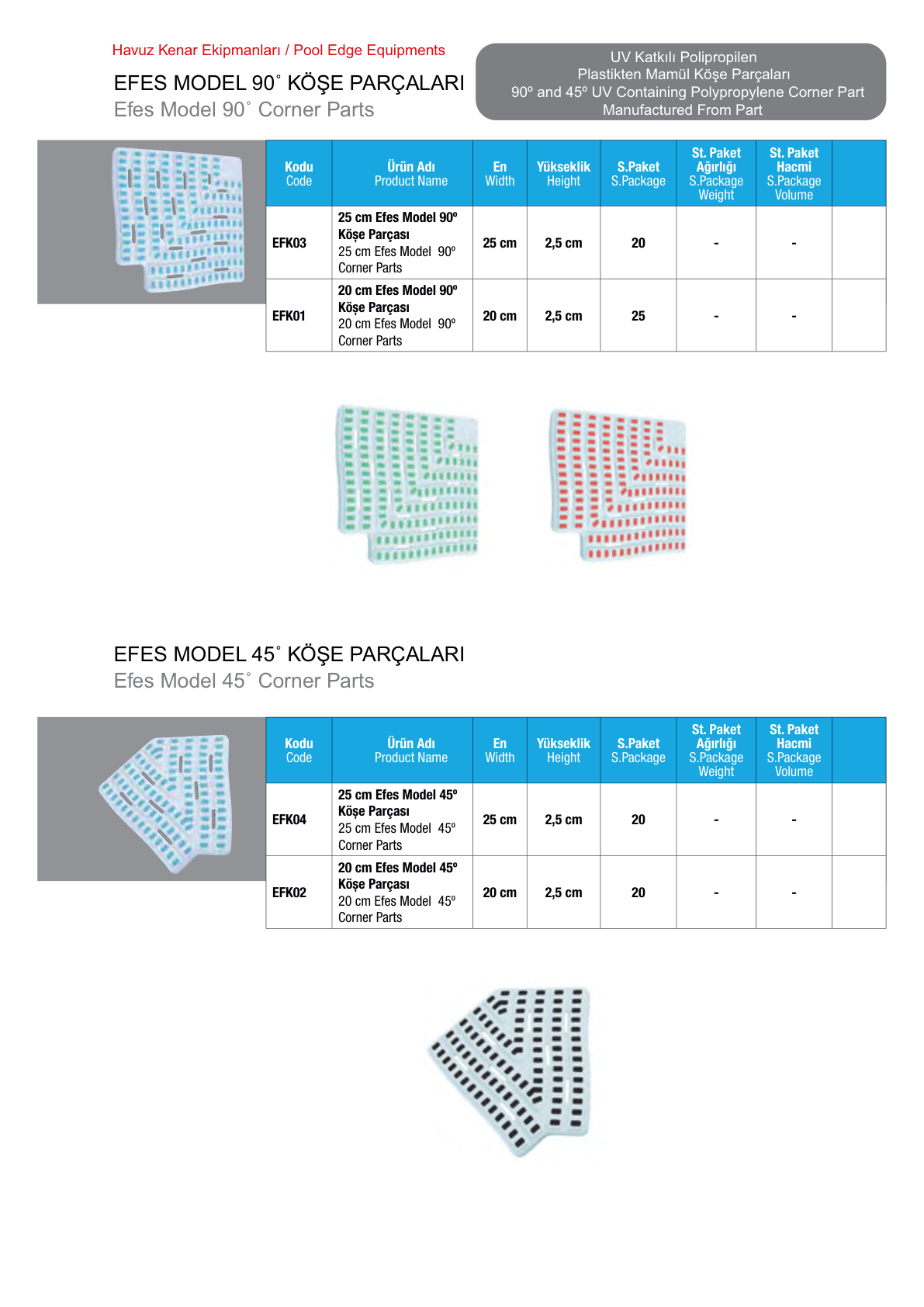 Efes Model 45° Köşe Parçası 25 cm