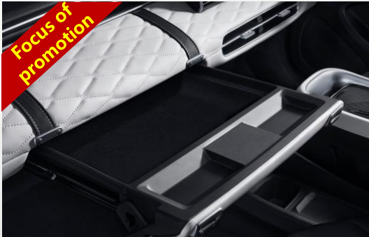Flexible front passenger's side drawer-type table