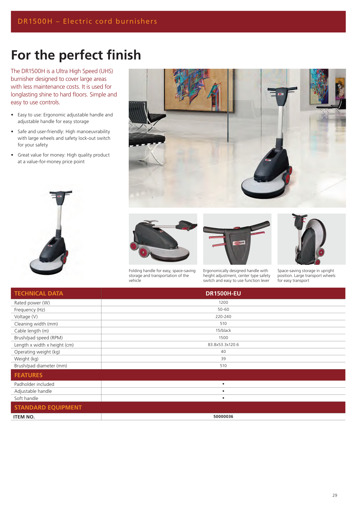 DR1500H – Electric cord burnishers